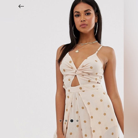 SOLD ❌ ASOS DESIGN tie back beach jumpsuit with wrap legs in metallic spot print - Picture 3 of 10